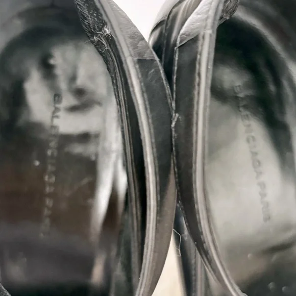 BALENCIAGA DESIGNER BLACK LEATHER PUMPS HAND MADE ITALY ALMOND TOE BUCKLE SZ 7 - Picture 12 of 16